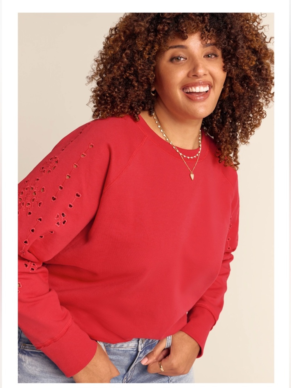 Maurice’s Red Eyelet-Sleeve Crewneck Sweatshirt
